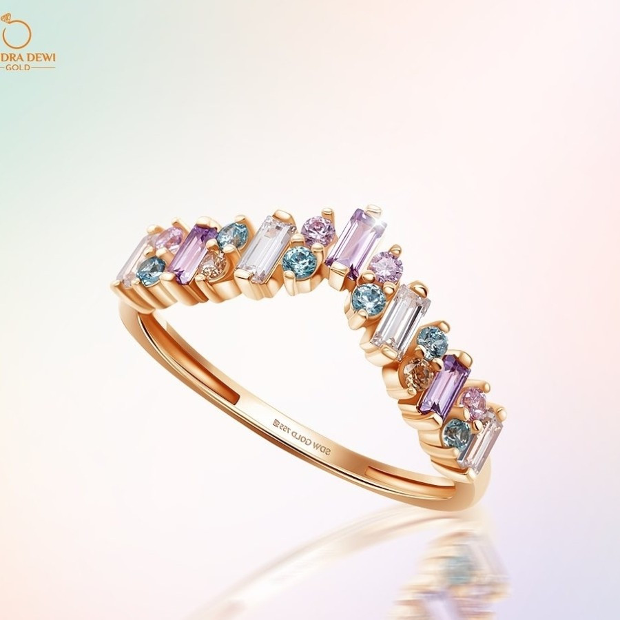 CINCIN EMAS SANDRA DEWI GOLD BAGUETTE RAINBOW AUREL V LISTRING WARNA WARNI PELANGI