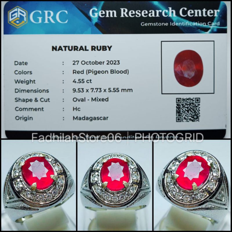 Natural Red Ruby Pigeon Blood Oval Cutting + Memo Lab