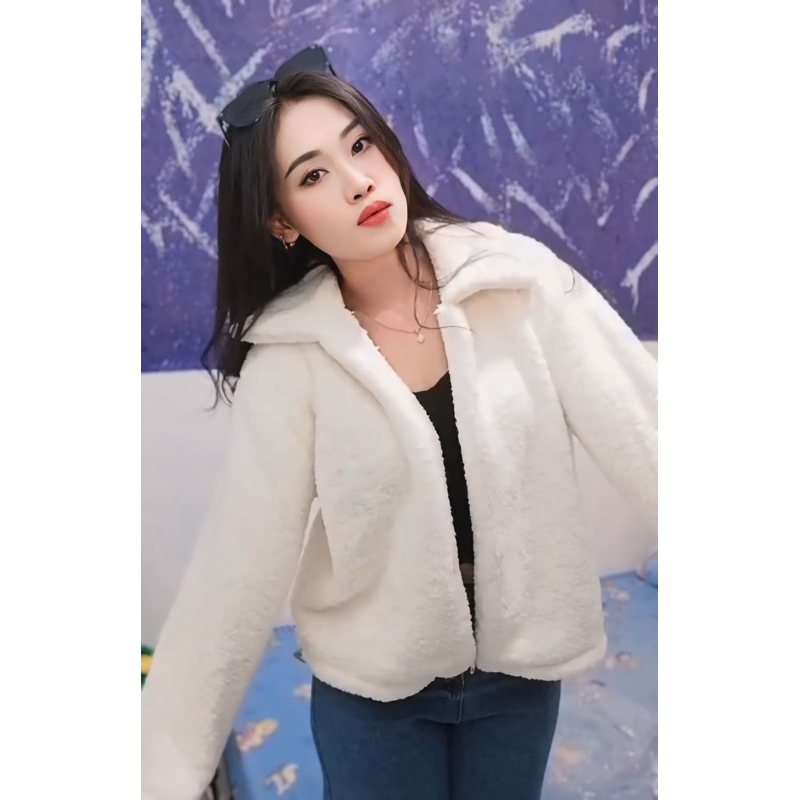 Sweater Jacket Bulu Zip Crope Sherpa Bulu Domba