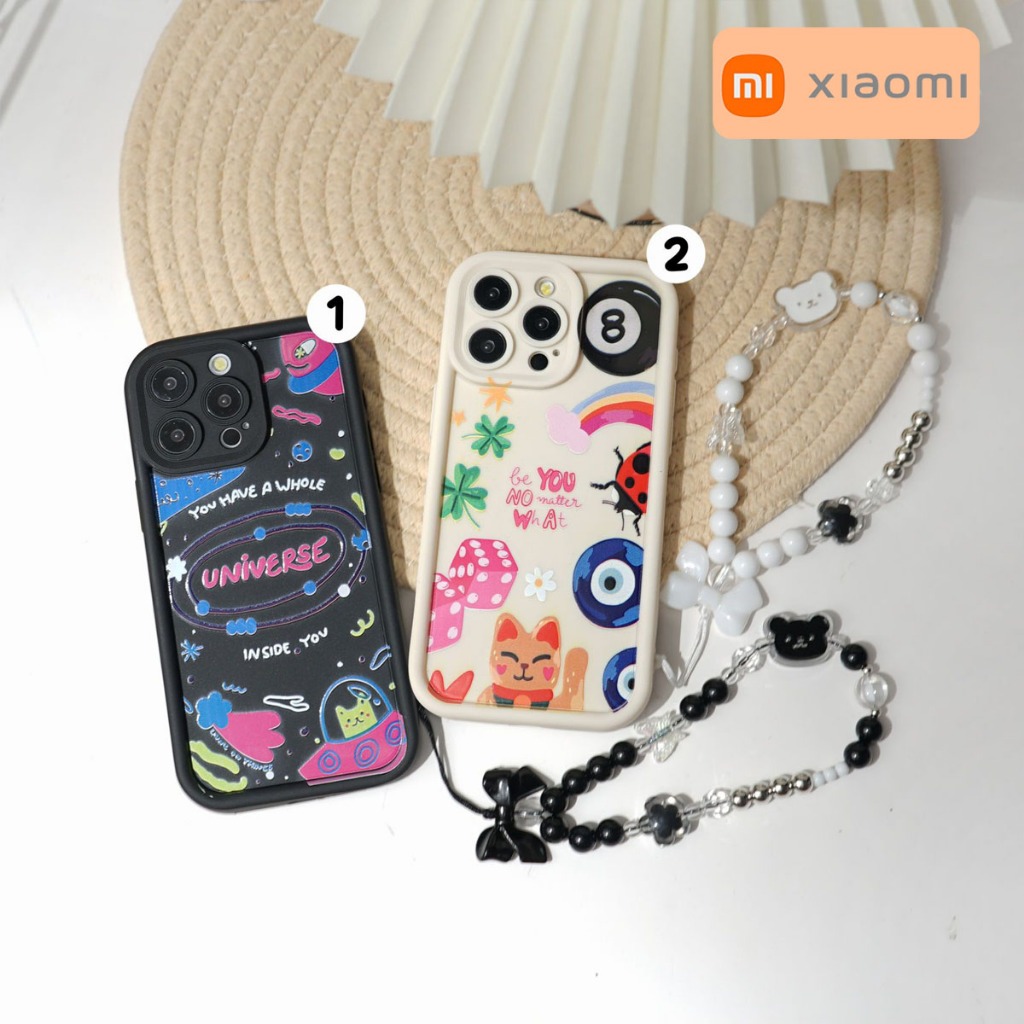 Softcase Lucu + Strap Phone Casing Gantungan HP Motif Terbaru Xiaomi Redmi 13C 12 9A 9C 10C C40 NOTE