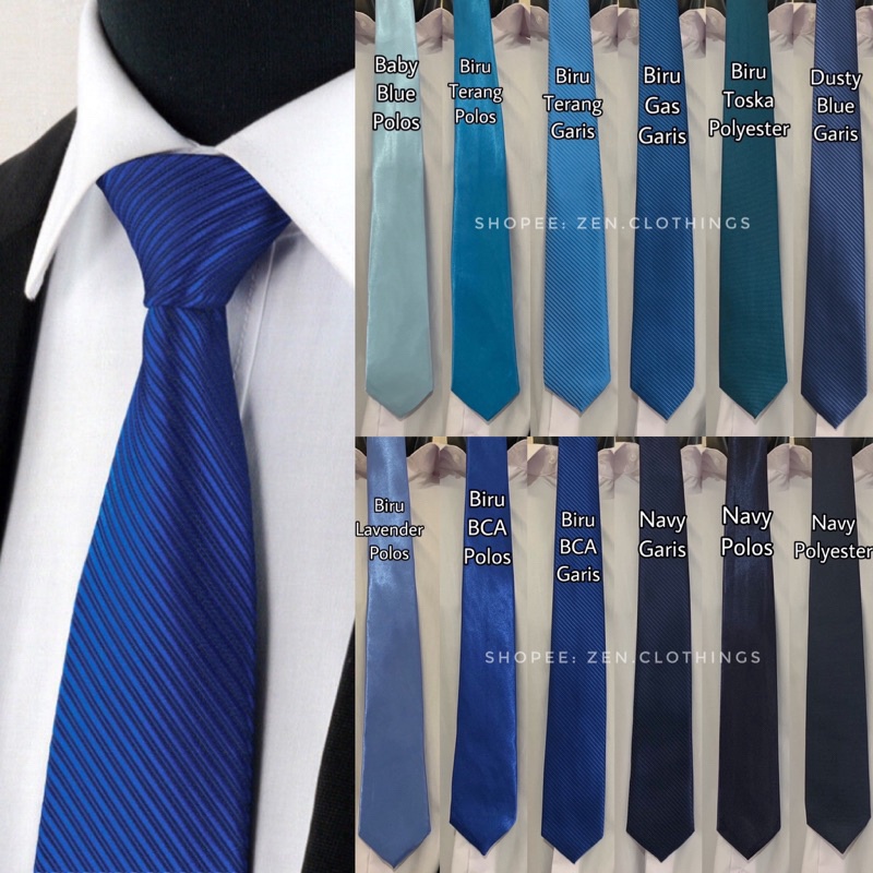 HARGA GROSIR Dasi Panjang Pria Dewasa Warna Biru Muda Terang Royal Blue Elektrik Biru BCA Dusty Blue