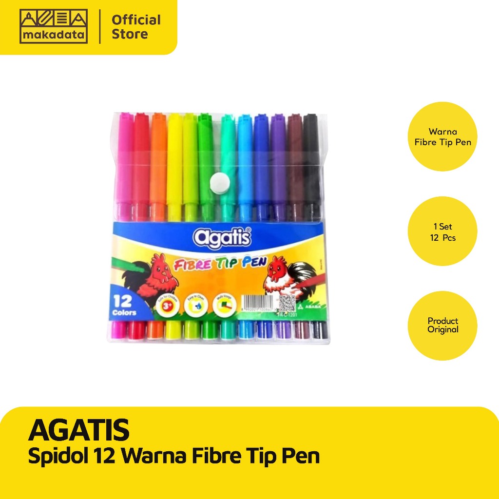 

SPIDOL WARNA AGATIS KECIL 12 WARNA FIBRE TIP (1 PACK) MURAH