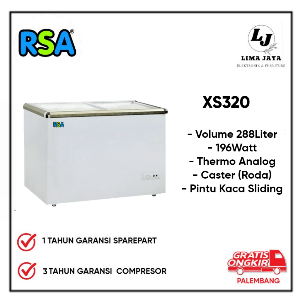 Chest Freezer RSA XS-320 Freezer Box Pintu Kaca Lemari Pembeku RSA