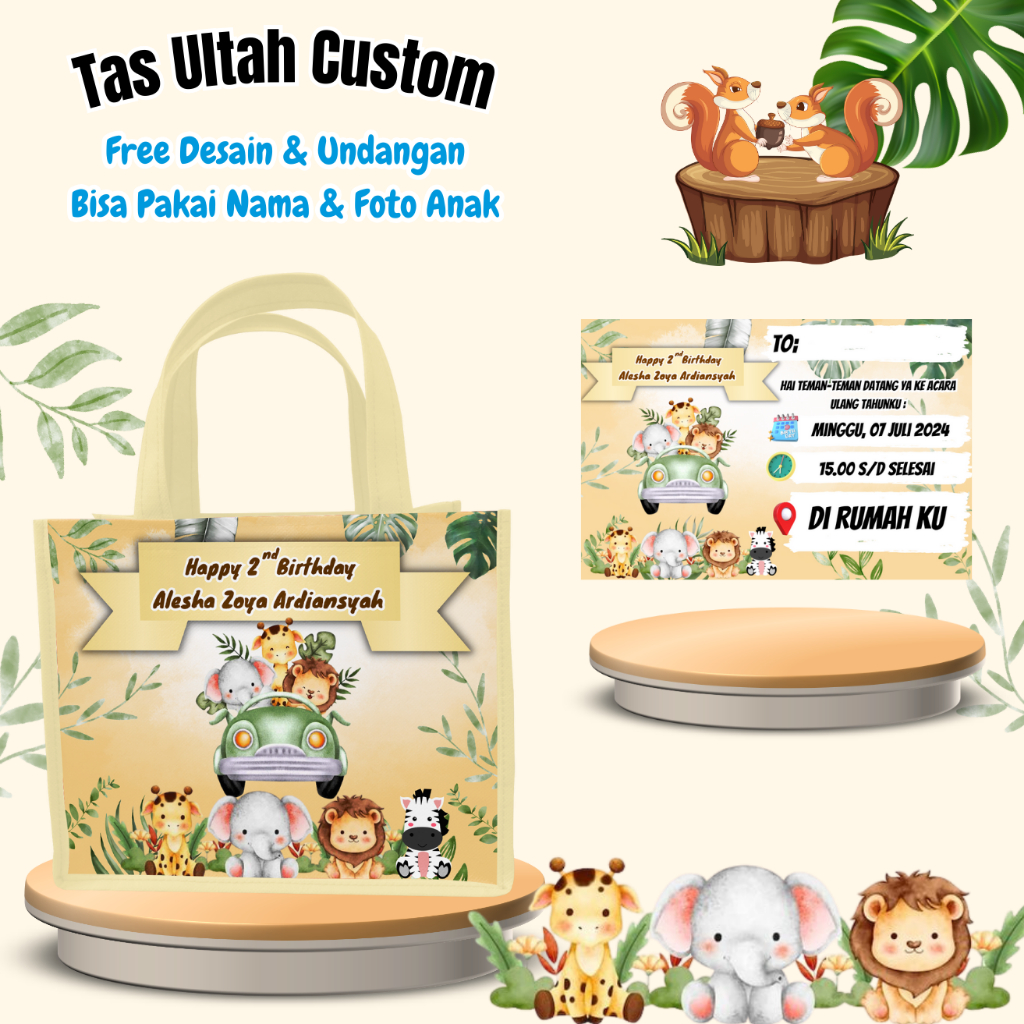 

100 Pcs Tas Bingkisan Ulang Tahun Anak Free Undangan Custom Desain Muat Kfc Snack