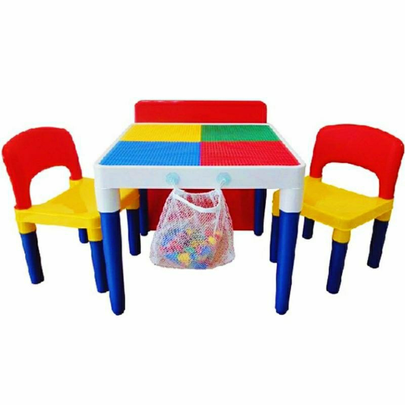 Bricks Kingdom 2 In 1 Building Table and Chairs Original [CUCI GUDANG]