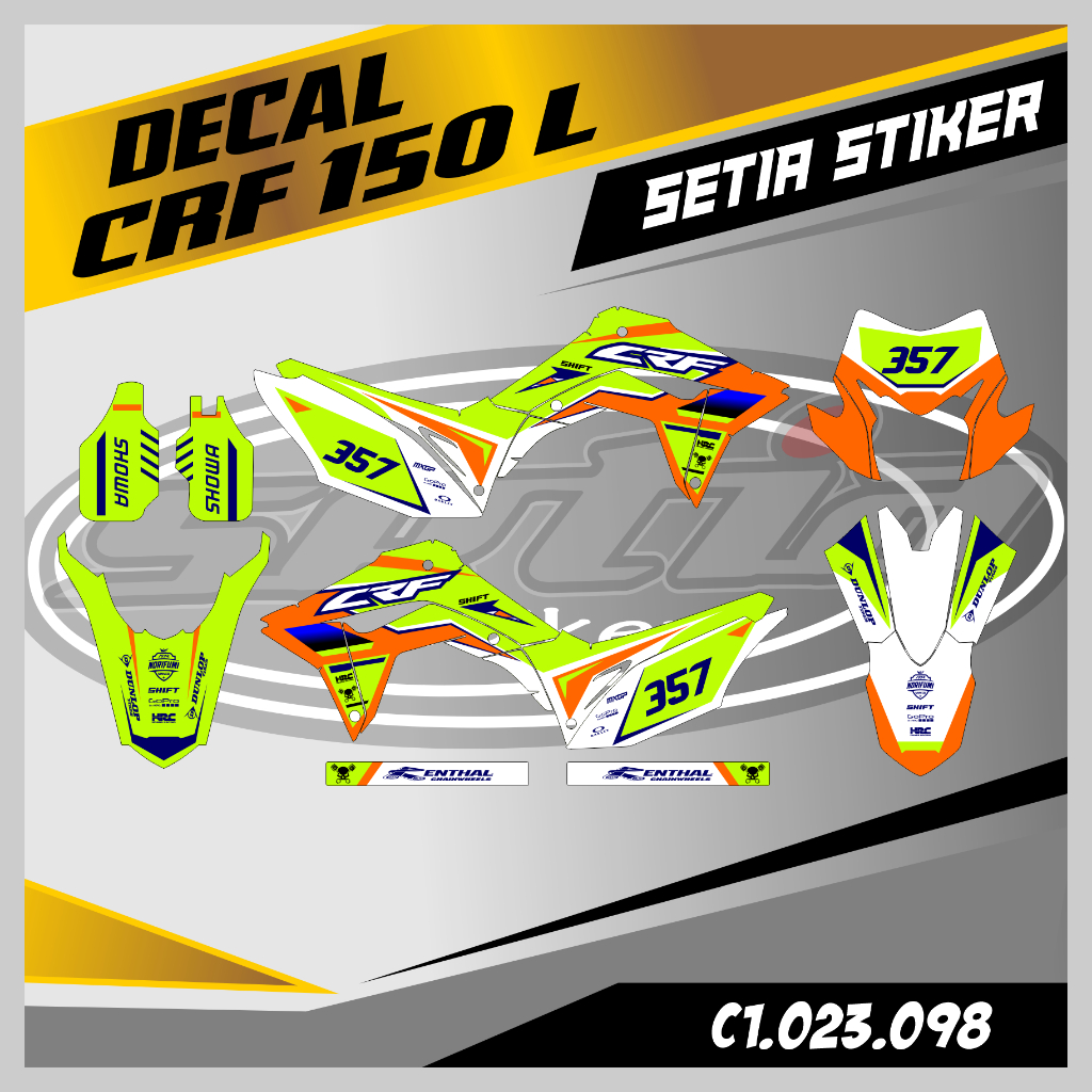 DECAL STIKER CRF 150 L FULL BODY, WARNA HIJAU STABILO, SUPERMOTO, TRAIL, DESAIN BEBAS CUSTOM BARU (C