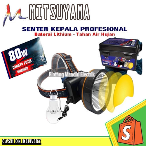COD Senter Kepala Mitsuyama MS-182P Headlamp professional Dimer 80W Super Terang MS-182P Cahaya Puti
