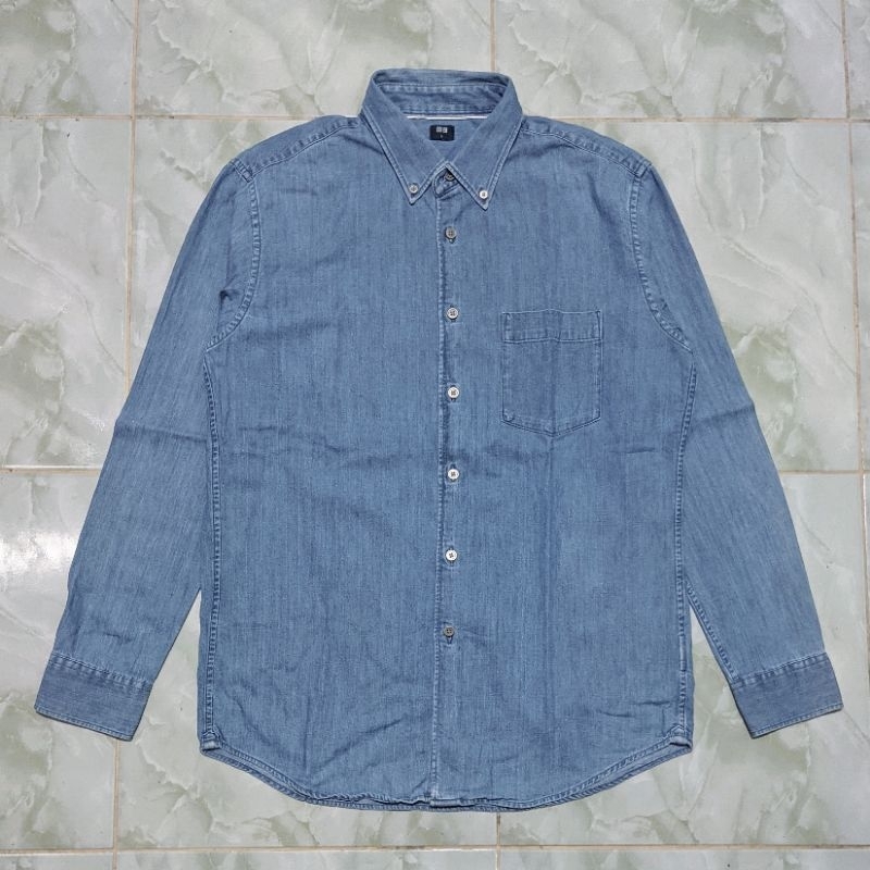 Kemeja Panjang Denim Uniqlo Selvedge Blue Washed Original Second Preloved