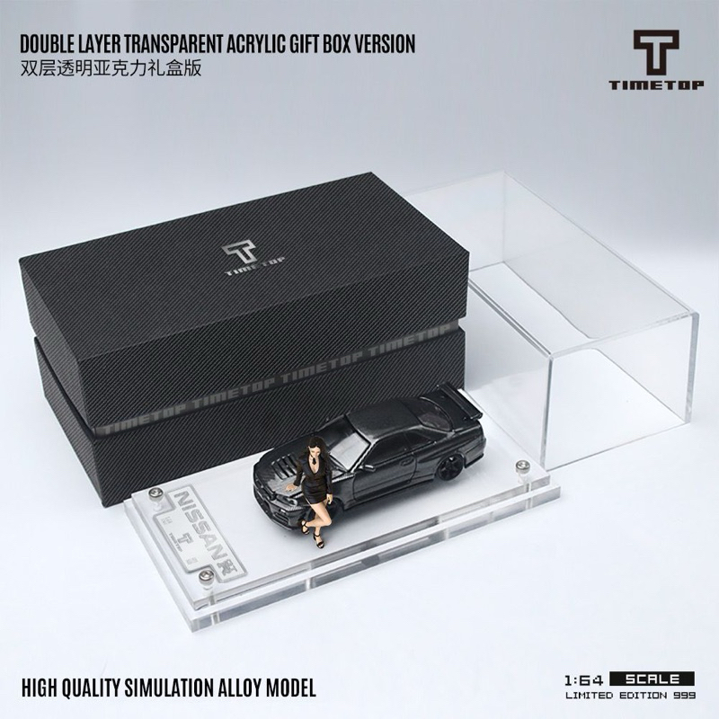 Time Top 64 Nissan GTR R34 Full Carbon Black w/ Figure Exclusive Packing Open Hood