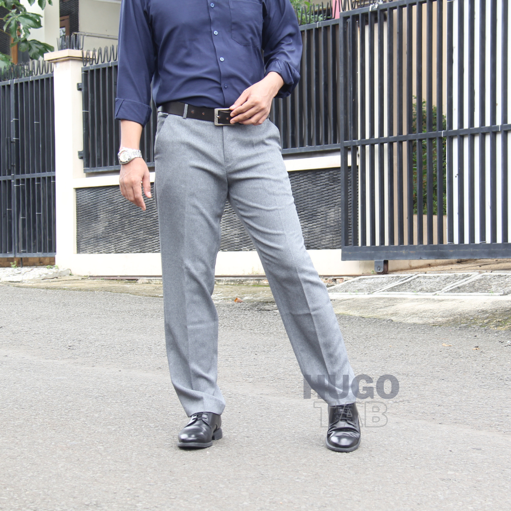 HUGOTAB - Light Grey Trousers (celana bahan formal pria, reguler fit) | Celana Bahan Pria Reguler fi