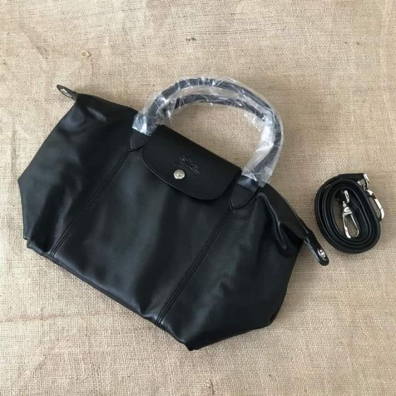 Tas Longcham* Cuir Top Handle Small Black / Tas LC Cuir Top Handle Small Black