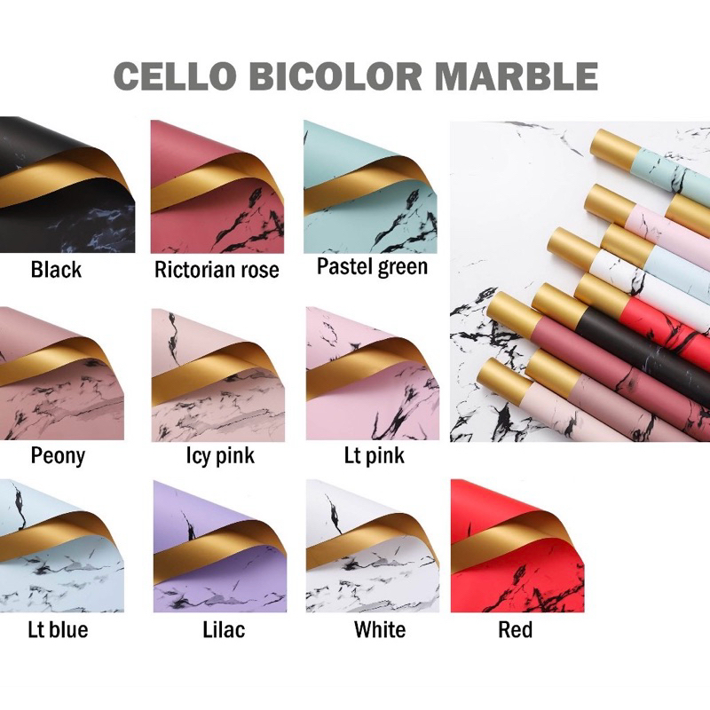 

(1 pcs) Flower wrapping paper cellophane kertas buket Bicolor Marble