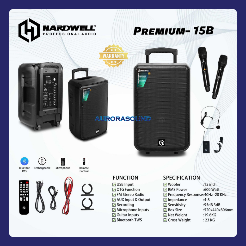 SPEAKER AKTIF 15 INCH HARDWELL 15B PREMIUM PORTABLE SPEAKER 15 IN 600 WATT ORI