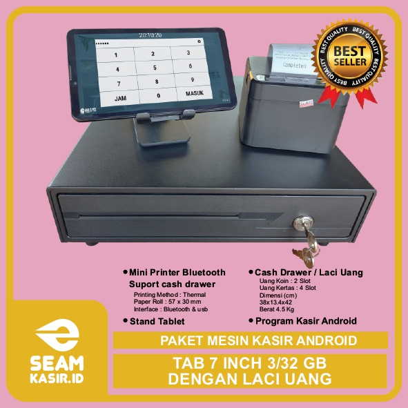 Paket Mesin Kasir Android POS Tablet/Tab 7 Inch 3/32GB - PAKET LENGKAP : Tab, Laci Uang/Cash drawer 