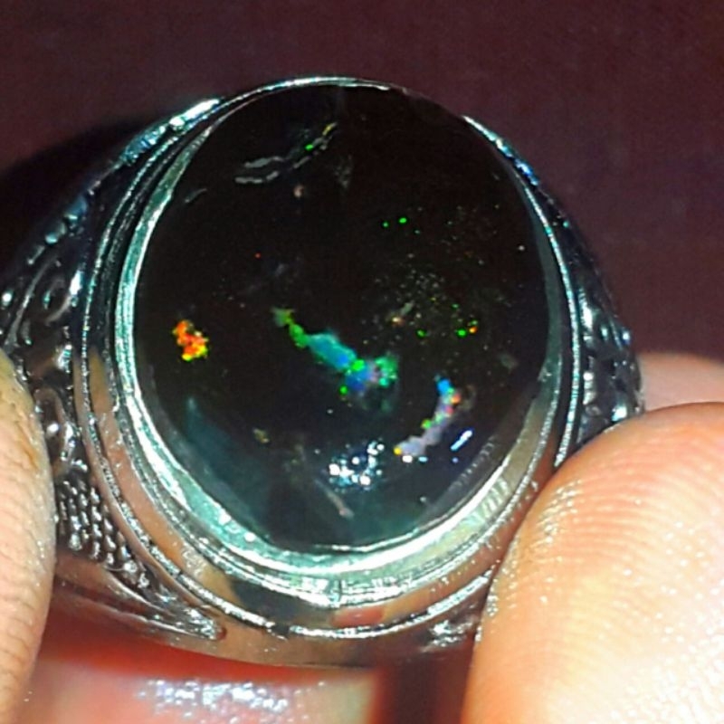 Black Opal Kalimaya Sempur Banten Jarong Sisit Ruyung Natural Bahan Ranting Emban Alpaka Rintik