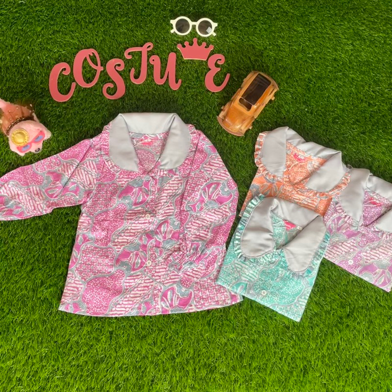 Batik Costume Blus Batik Anak Cewek Hijab Berkerah Berkancing Lengan Panajang Atasan Batik Anak Pere