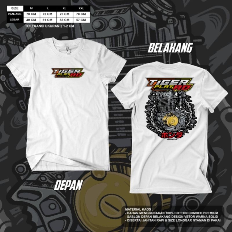 Kaos honda tiger. Distro. Motor. Otomotif. Sunmori. Custom. Combed. Sablon. Keren. Pria.  Hitam. Put