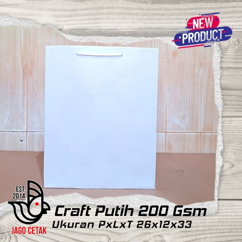 

Paperbag Putih 26x12x33 craft polos paper bag godybag tas kertas souverir putih polos Surabaya