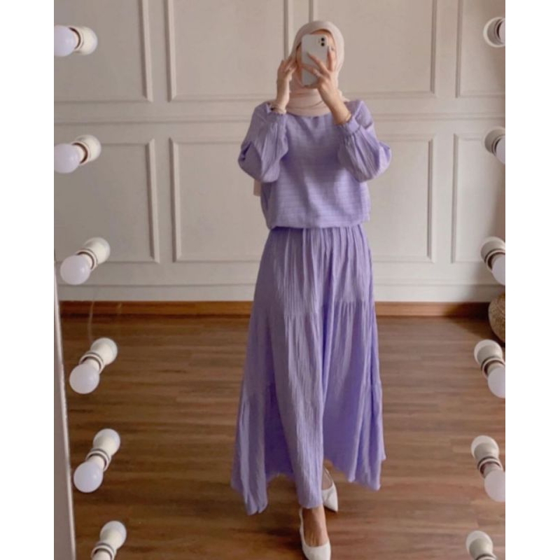 SAKURA SET ROK WANITA CEWEK BUSANA MUSLIM POLOS MURAH WARNA BATA NAVY HITAM HIJAU SAGE ONE SET BAJU+