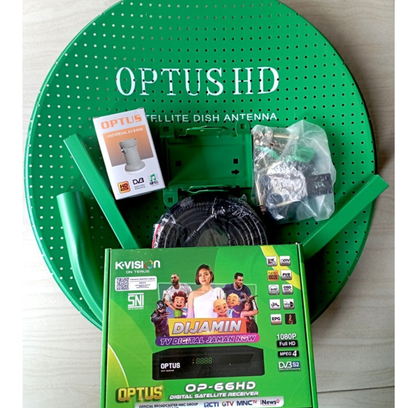 OPTUS Satellite Receiver produk Kvision lengkap Dish Parabola offset diameter 45cm &LNB & Kabel grat
