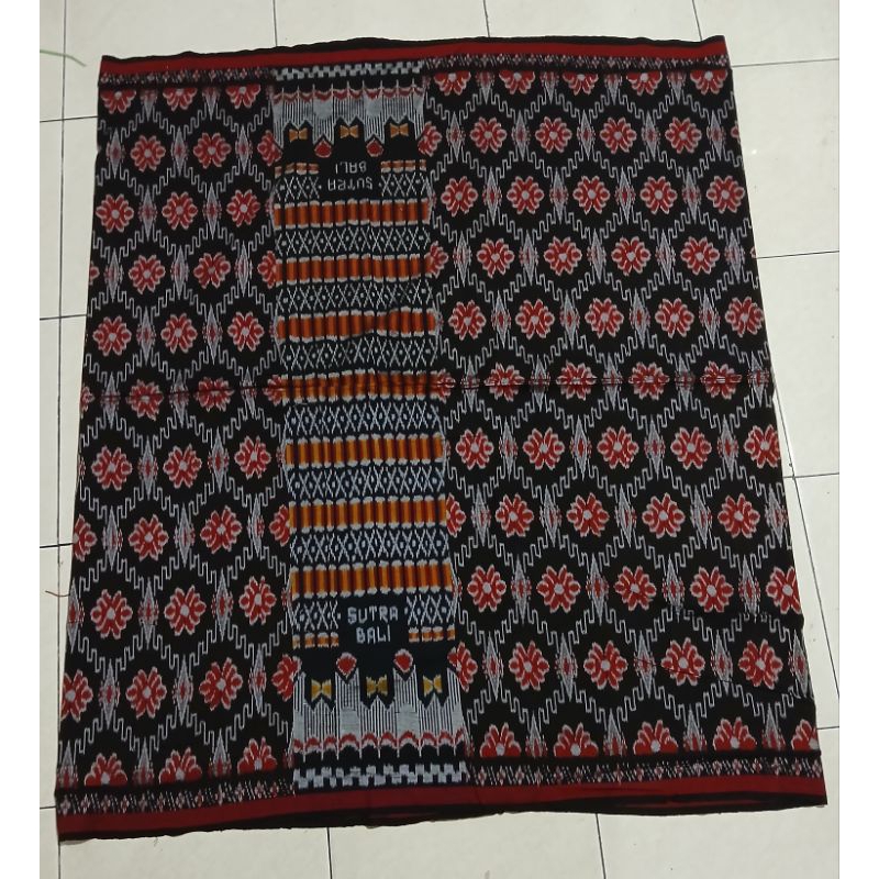 Sarung Goyor ASLI Tenun ATBM tumpal sutra bali warna hitam-merah