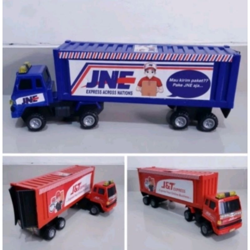 Mainan Truk Kontainer JNE J&T - Miniatur Mobil Box Ekspedisi Anak Laki