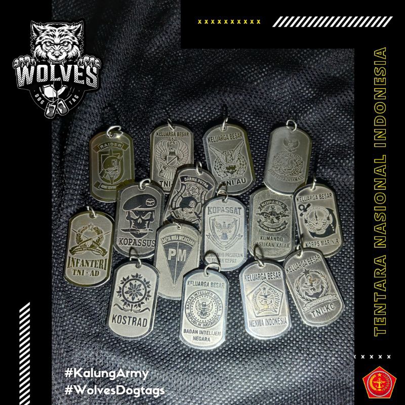 Kalung TNI / Kalung logo kesatuan TNI / dogtags TNI /  Kalung logo TNI AU TNI AD TNI AL