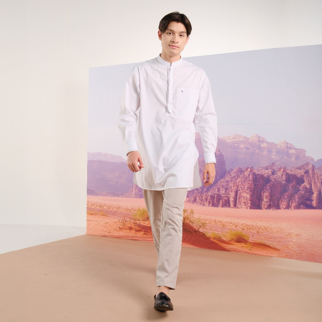 Shafira - Jorgi Menswear - White | Baju Koko Tangan Panjang