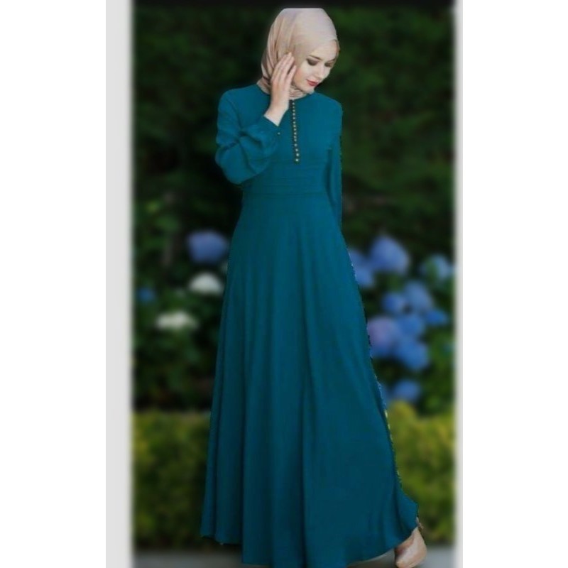 gamis warna hijau tosca Gaun Maxi Teal Elegan Baju Lengan Panjang Rok Mengembang