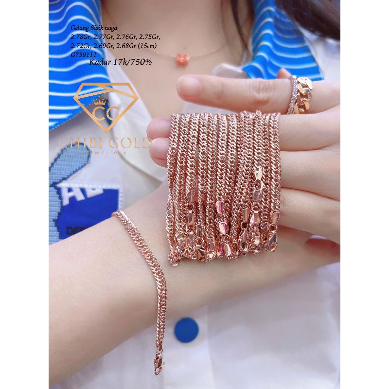 CHIBIGOLD - Gelang tangan sisik naga emas gelang tangan Harley gelang susun sirih emas 750 kadar 17k