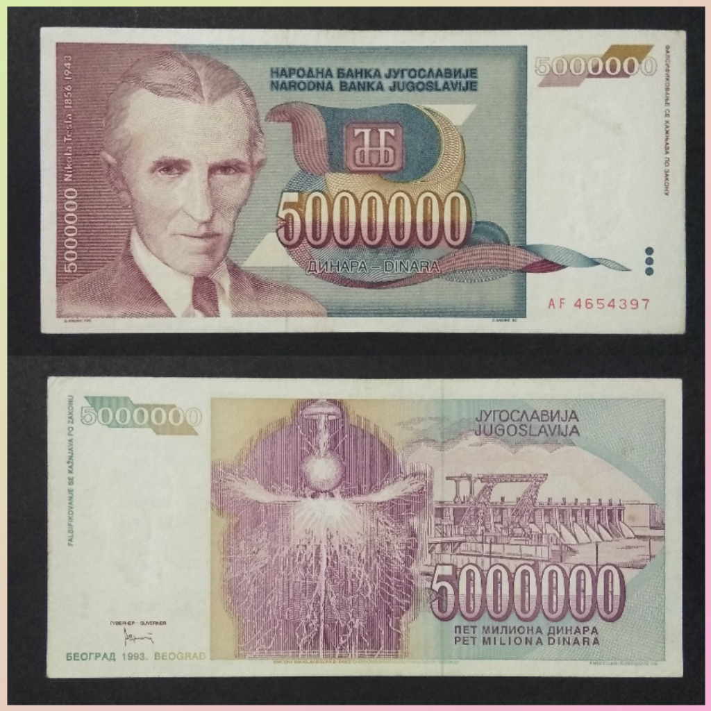 Uang Yugoslavia 5000000 Dinara 1993