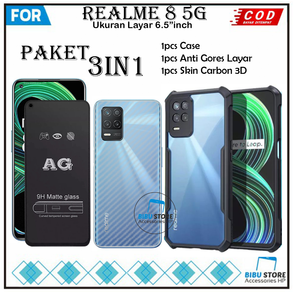 Promo Pake 3in1 Case Realme 8 4G 8 5G 8 Pro Antigores Kaca Full Cover