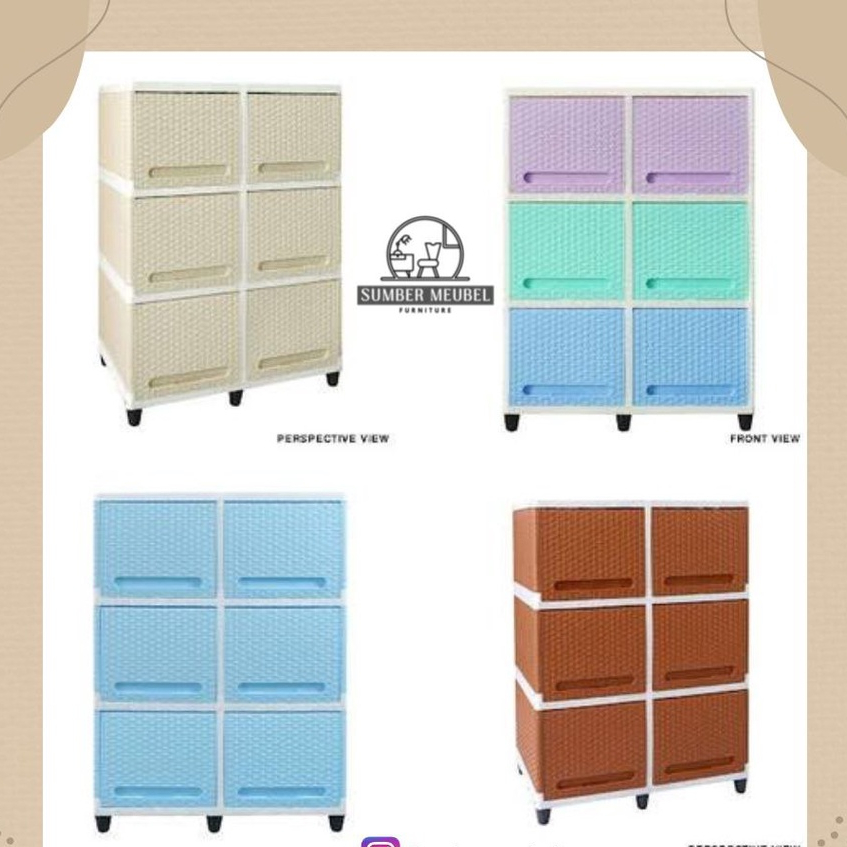 LEMARI PLASTIK CLUB TRIPLE FLIP 3SUSUN 6 PINTU