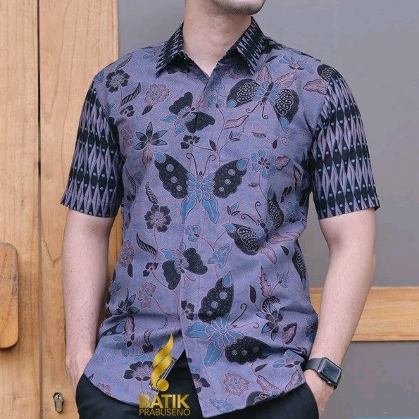 MOTIF PRAWIRA TEJA PENDEK KEMEJA BATIK PRIA LENGAN SLIMFIT KATUN PRINTING HEM BAJU SERAGAM KANTOR MODERN BAHAN KATUN PREMIUM TEBAL HALUS ADEM PRABUSENO ORIGINAL GARANSI 100%