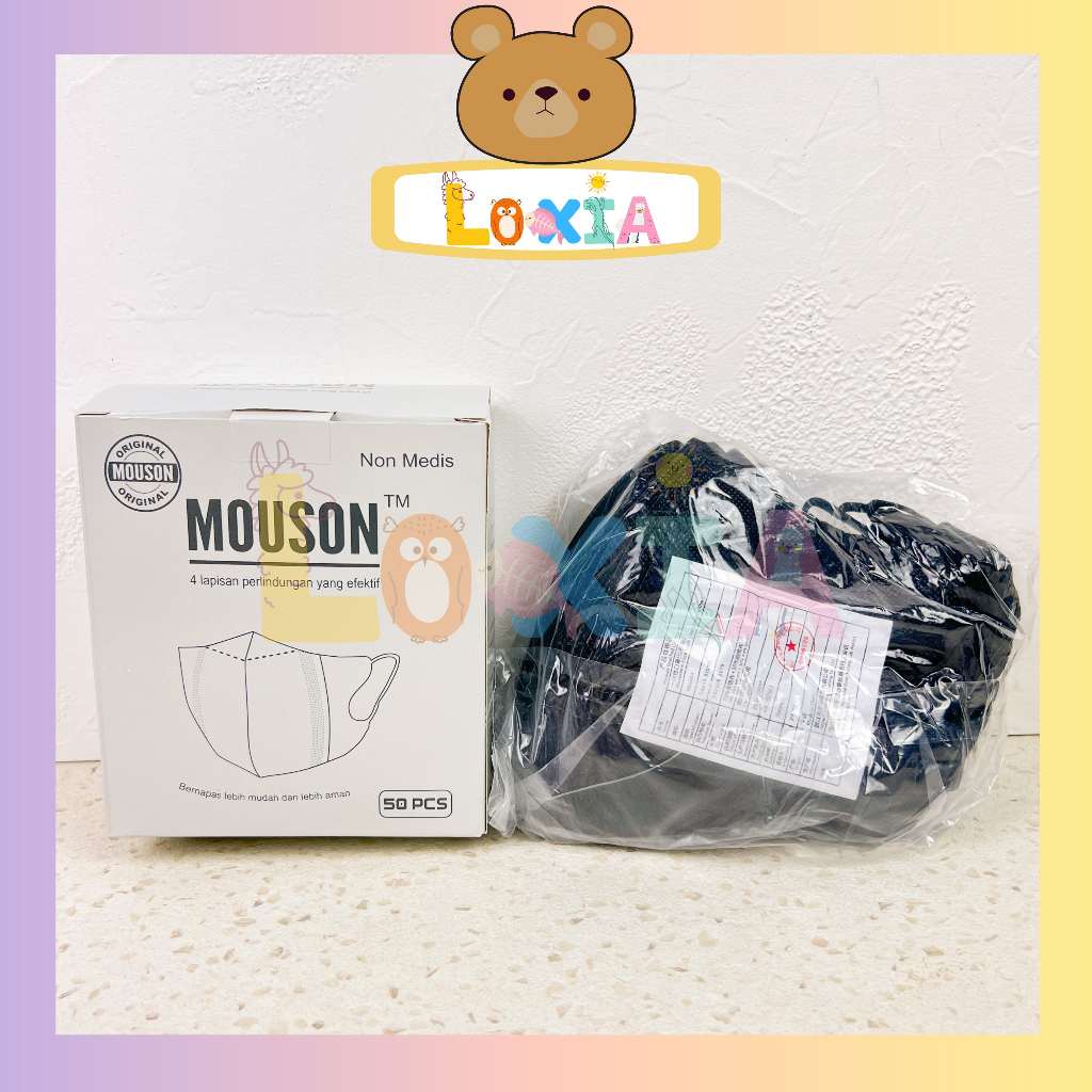 ⭐️Loxia⭐️ Masker Duckbill Earloop Mouson 4 Ply isi 50 Pcs Hitam Putih Warna Murah Harga Grosir [MR-0