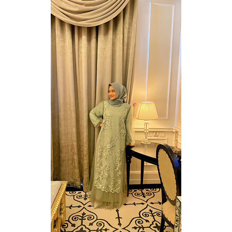 Bianca Dress Muslim Sage Green Full Payet