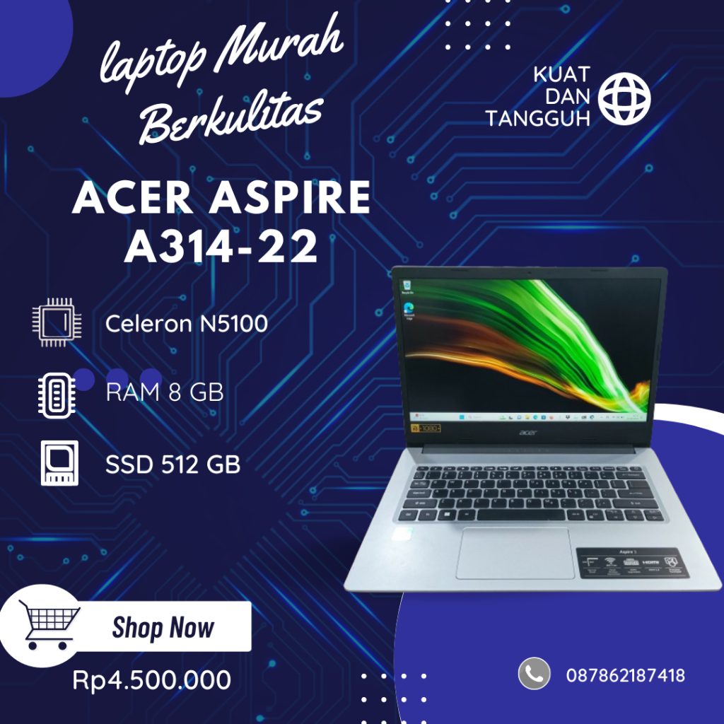 Laptop Acer Aspire 3 A314-35 RAM 8GB SSD 512GB membuat pekerjaan anda menjadi maksimal