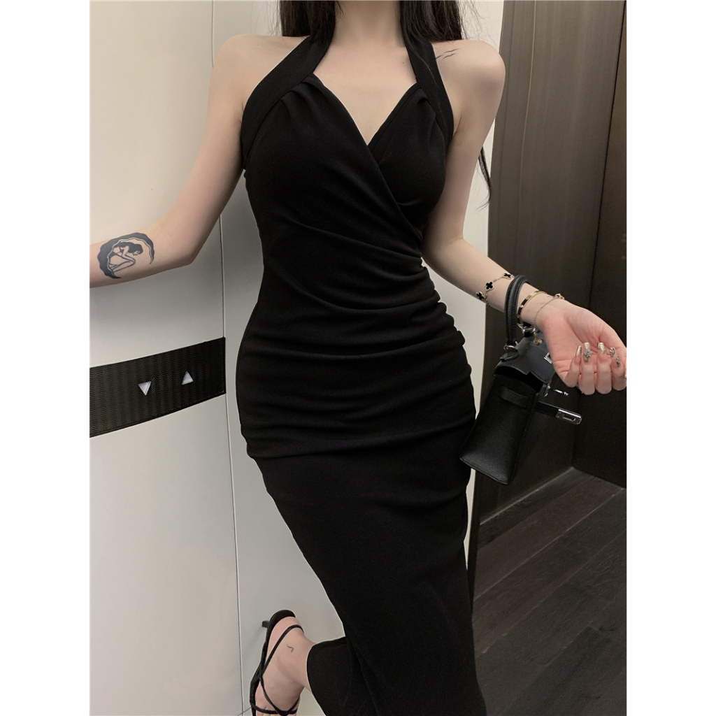 7828 Black Dress Party Night Gaun Wanita Casual Dress Korean Style Sexy Summer Pink Tanktop Dress Bo