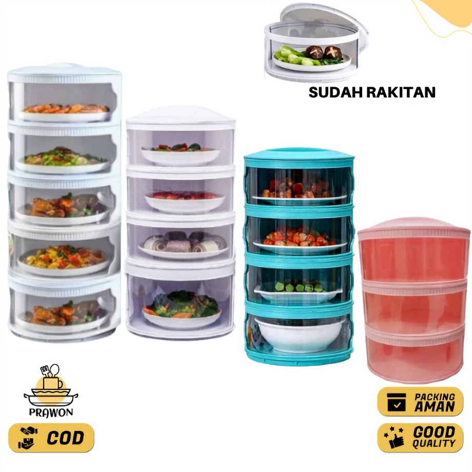 Meroket Tudung Saji Rak Susun Tempat Penyimpanan Makanan Rakitan 2 3 4 5 Tingkat Tebal Tertutup Teta