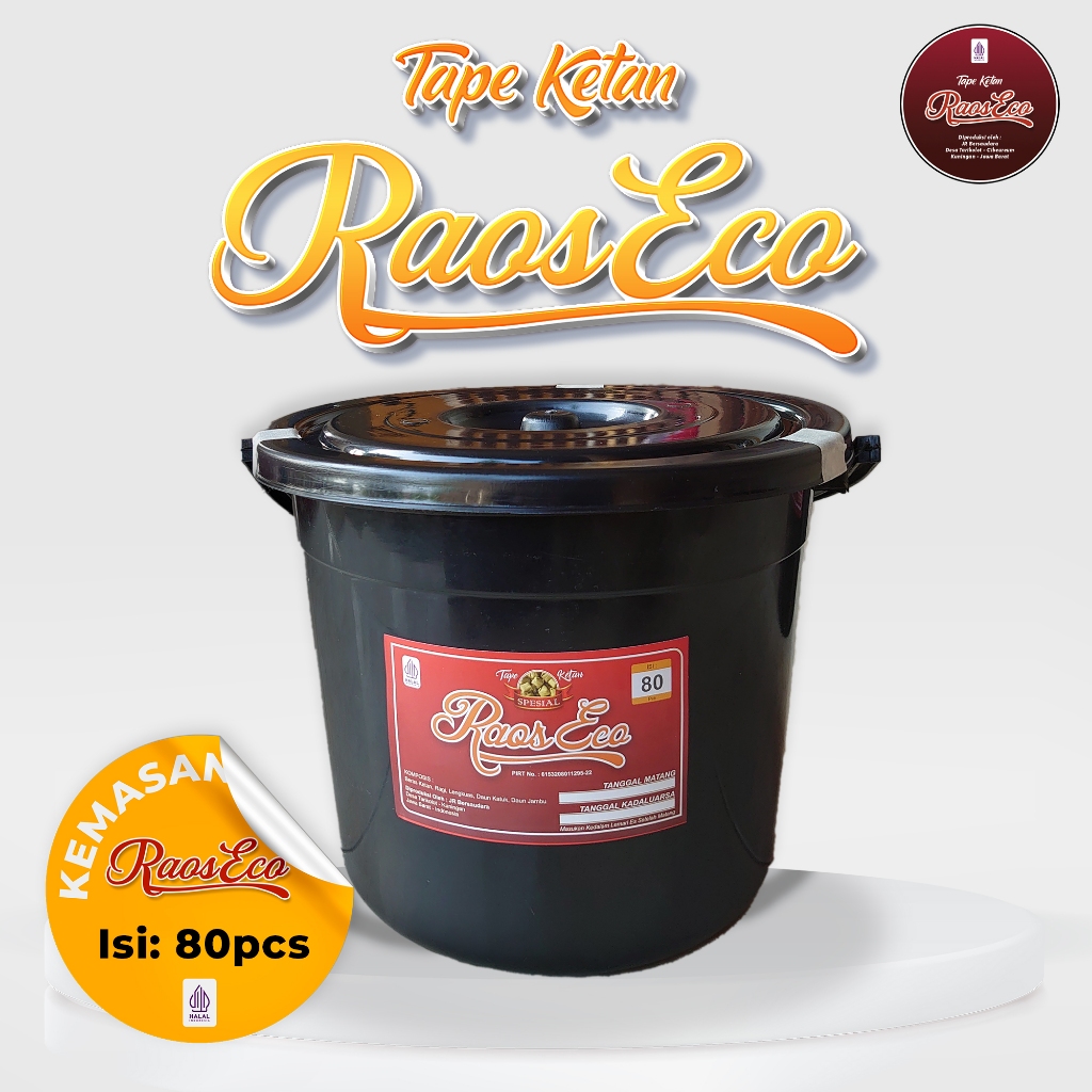 Tape Ketan Raos Eco Kemasan Ember Isi 80pcs - Tape Ketan Kuningan, Peuyeum Ketan