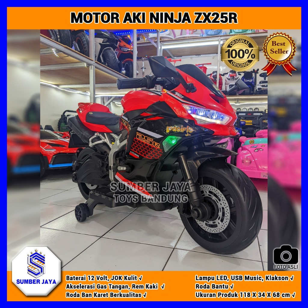 Motor Aki Anak Ninja ZX25R Motor Aki Ban Karet Eva Gas Tangan Mesin 12V SNI Sumber Jaya Toys Bandung