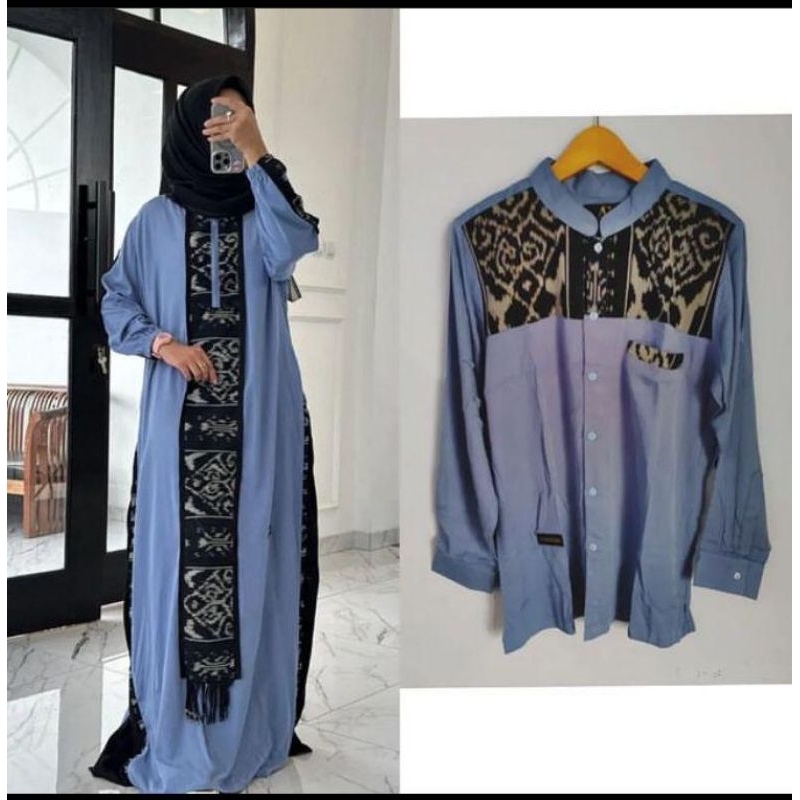 READY DRESS ANJANI DENIM ETNIK ANJANI COUPLE DENIM ANJANI BLUE DRESS COUPLE LEBARAN