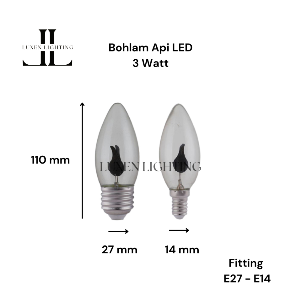 Lampu bohlam LED api lilin candle 3 watt jantung fitting E27 / E14