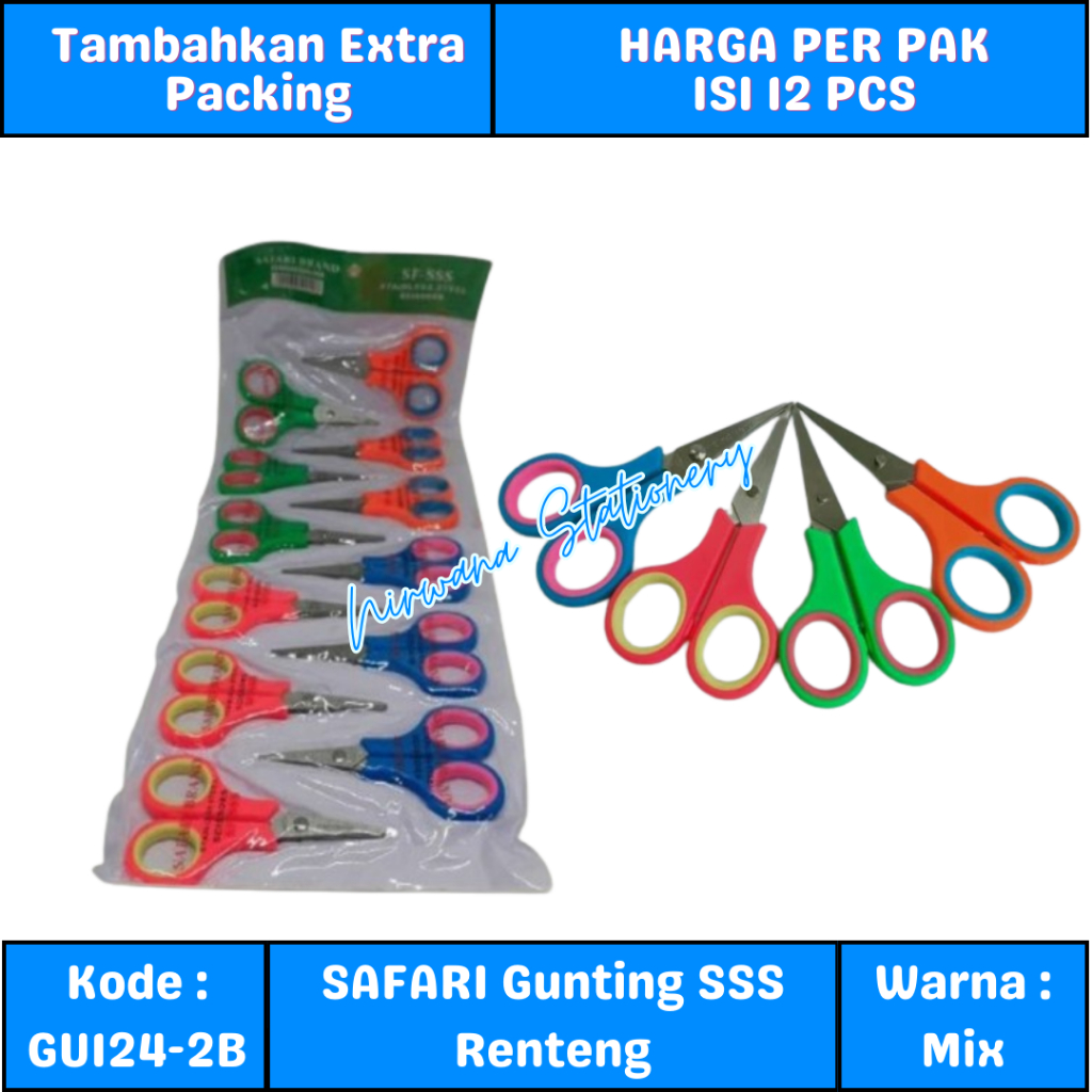 

(12 Pcs) Safari Gunting SSS Renteng Warna Warni