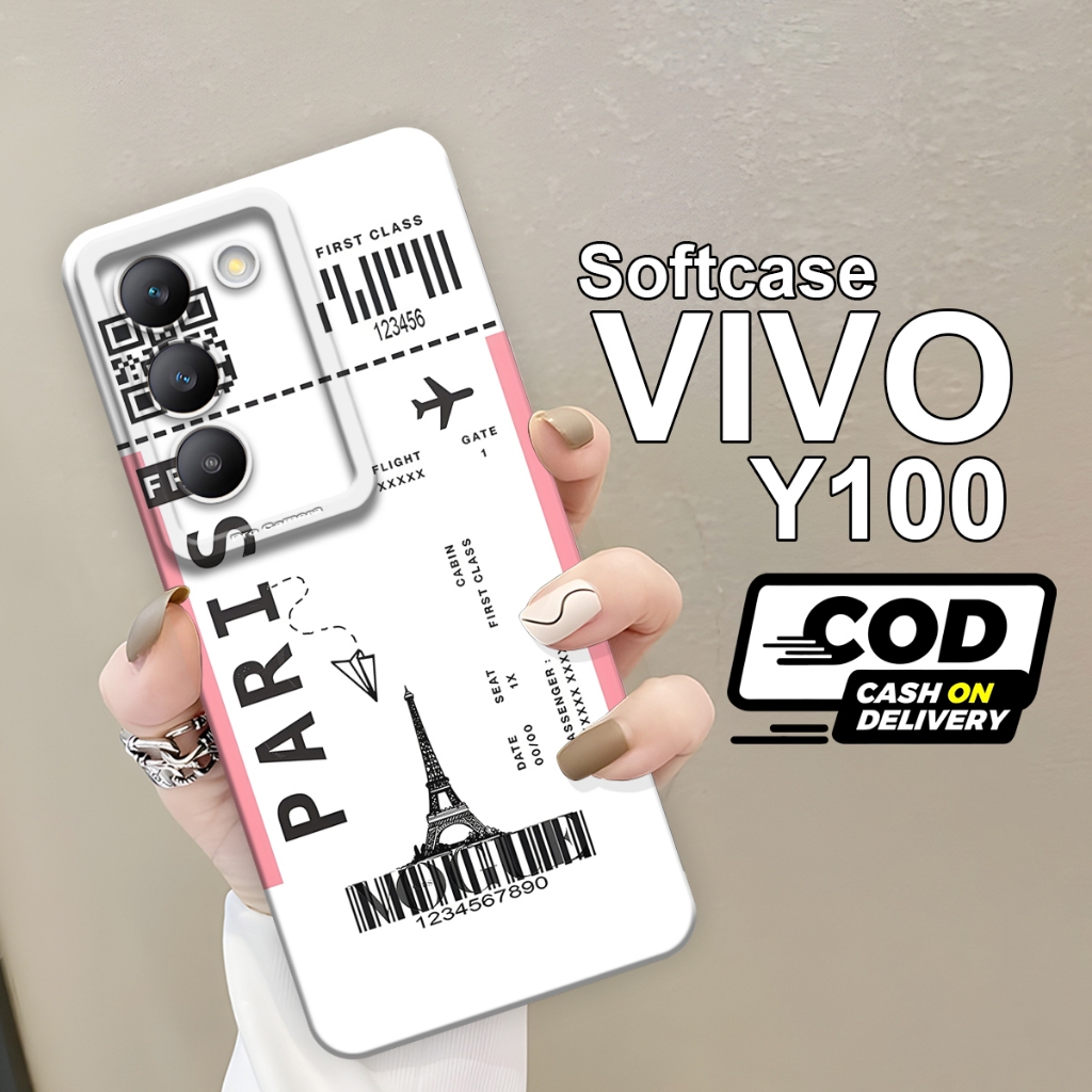 Softcase VIVO Y100 5G Terbaru {PAR69} Fashion Tiket Pesawat Aestetic Case Anti Slip Casing Keren Sof