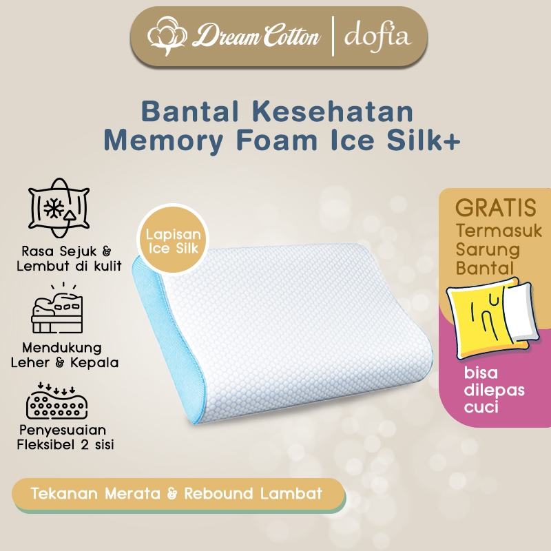 Dreamcotton Dofia Bantal Tidur, Kesehatan, Bahan Ice Silk+, Lebih Adem dilapisin Sarung, Contour Ort