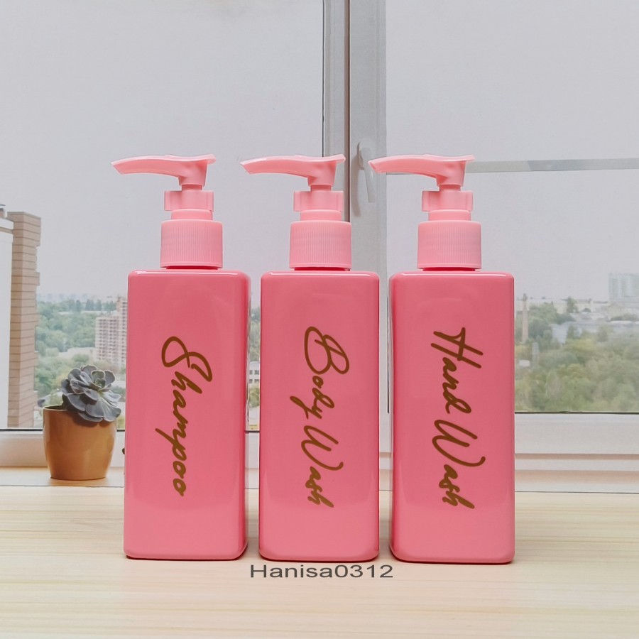 Botol Pump 250ml Kotak Pink Pump Clip Pree Setiker  Gold / Botol Sabun Cair Pump Refill 250 Ml