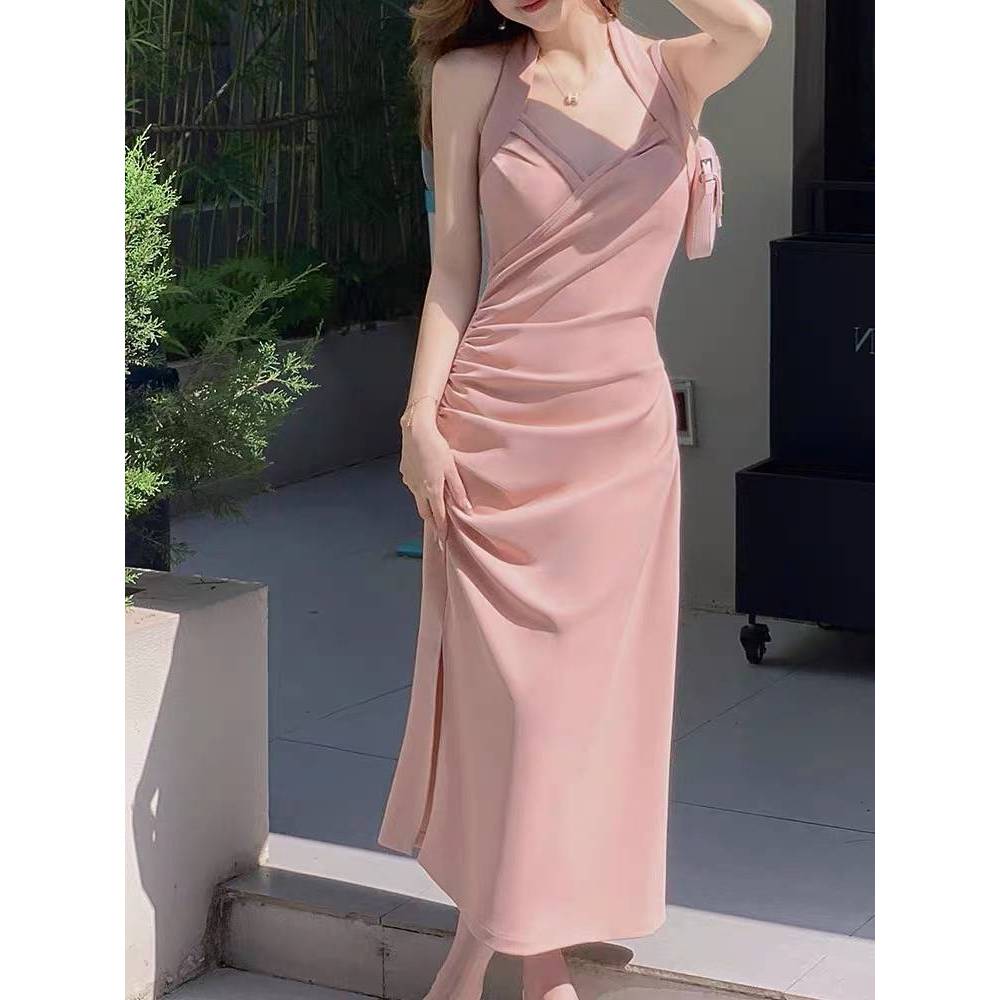7828 Baby Pink Dress Korean Style Vintage Putih Kekinian Girl Gaun Dress Wanita Party Dress Big Size