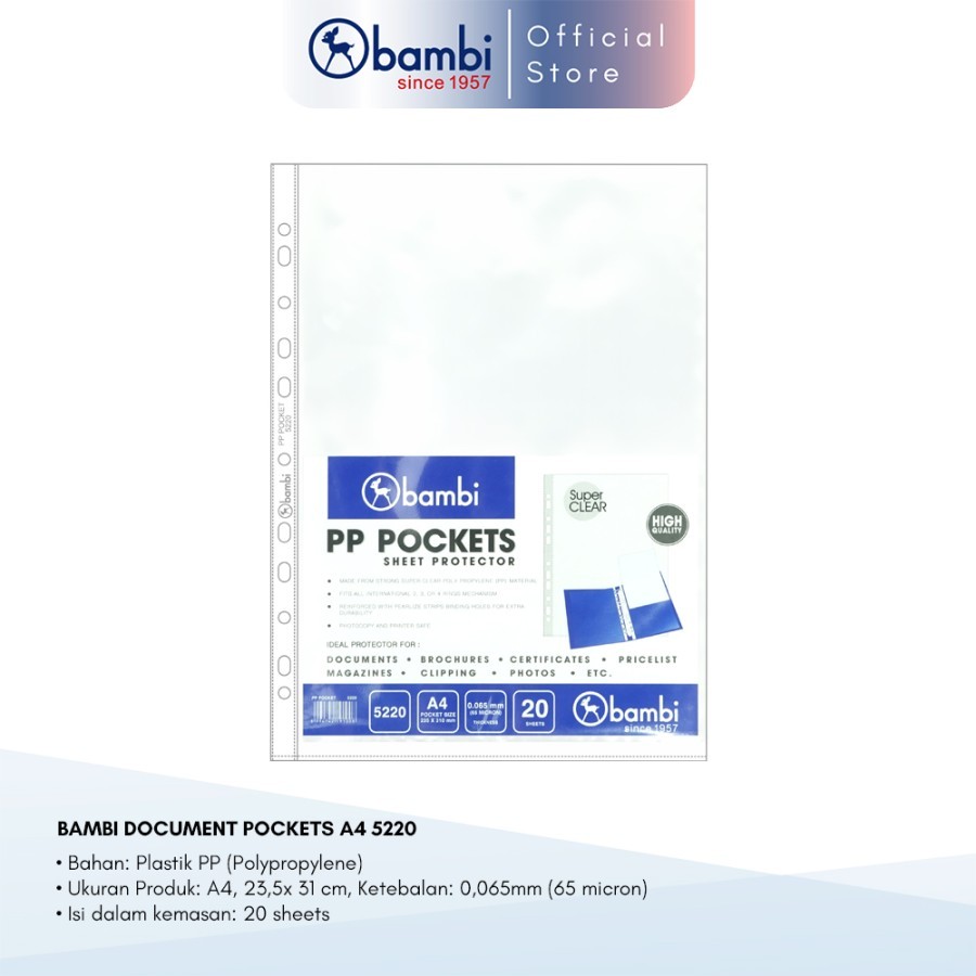 

Document Pocket / PP Pocket A4 Bambi 5220 (1 pak / 20 pcs)