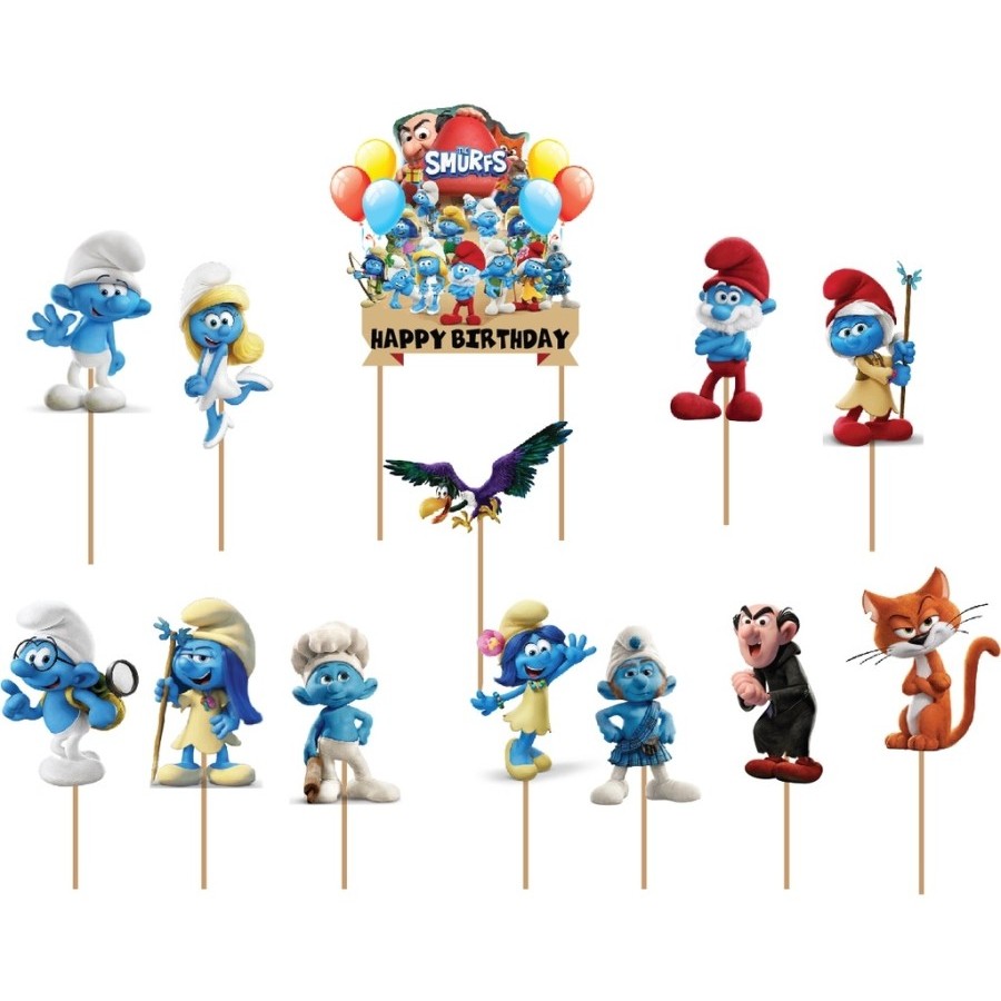 cake topper hiasan kue ulang tahun tema Smurfs Smurf